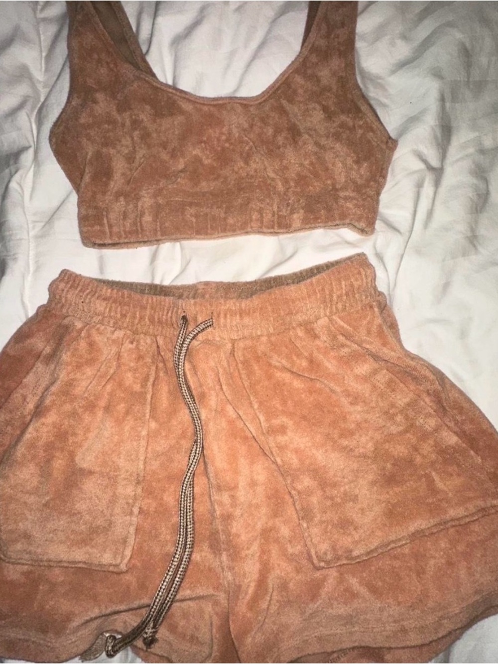 Zara Rust Brown Terry Cloth Tank Romper Set